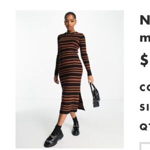 New Look Black and Brown Striped Long Sleeve Dress